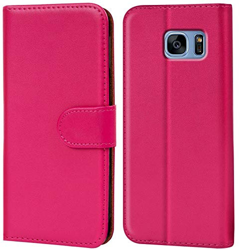 Verco Handyhülle für Samsung S7 Hülle, Schutzhülle für Samsung Galaxy S7 Tasche PU Leder Flip Case Brieftasche - Pink