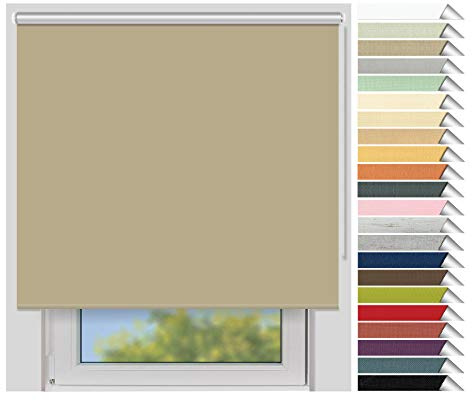 EFIXS Thermorollo Medium - Rollos nach Maß - 25 mm Rollowelle - Stoffbreite bis 220 cm, Höhe bis 240 cm - Hier: bis 220 cm x 190 cm (BxH) - beige (053) - mit & ohne Bohren