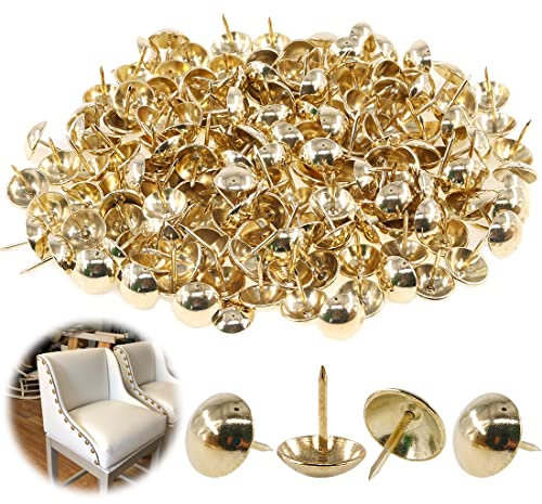 Keadic 250Pcs 5/8 (16mm) Antique Upholstery Tacks Furniture Nails Pins Kit for Upholstered Furniture Cork Board or DIY Projects - Gold