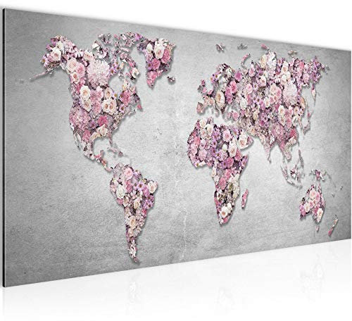 Runa Art Tableau Decoration Murale Fleurs Carte Du Monde Moderne Toile non tissée Salon Salle Mur De Pierre Gris Rose 023212a