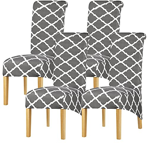 Leorate Chair Covers XL Size High Back Chair Seat Covers Stretch Printing Floral Chair Slipcover for Dining Room Banquet Hotel Home Decor Color-246-grey Pack of 4