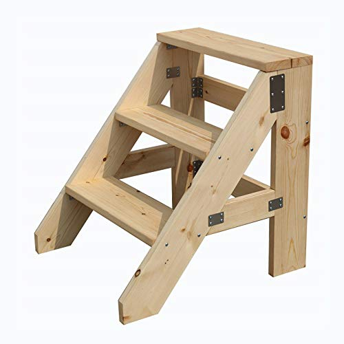 Tritthocker Leiterhocker Leiterstuhl Holz Trittleiter Leiter 3-stufig, Treppenhausstuhl Treppenhaus-Hocker, schwere Gartenwerkzeuge Robuste breite Trittleiter, max. 300kg Kapazität