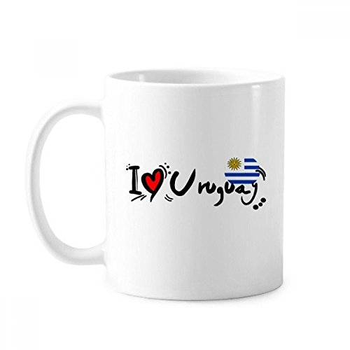 Taza de cerámica con texto I Love Uruguay Word Flag Love Heart Illustration