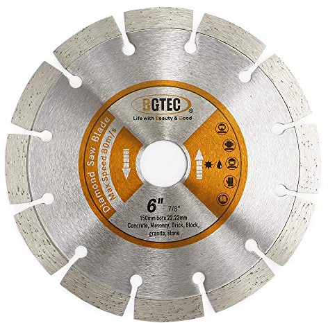 BGTEC Diamant Trennscheibe, 6 Zoll 150 mm Allgemein Zweck Trockener oder nasser Diamant Trennscheibe für Segment-Diamanttrennscheibe aus Beton, Stein, Mauerwerk