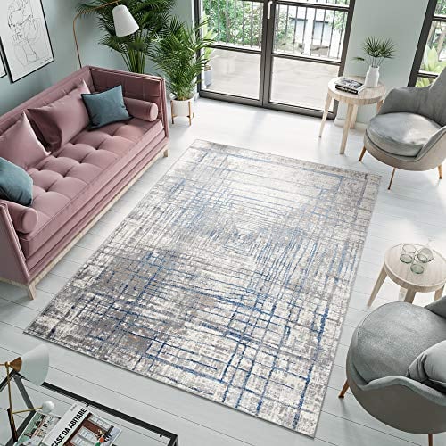 TAPISO Valley Teppich Kurzflor Grau Blau Mehrfarbig Linien Streifen Meliert Verwischt Abstrakt Modern Wohnzimmer Schlafzimmer ÖKO-TEX 160 x 220 cm