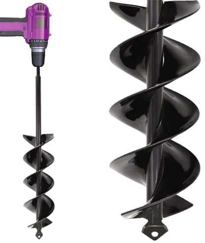 Garden Auger Drill Bit 8x42cm, Extended Solid Post Hole Digger, Dual Spiral Auger for Bulb Planting, Fence Post Repair - Black