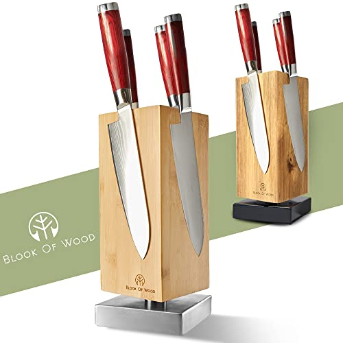 Blook of Wood Messerblock magnetisch [360° drehbar] Messerblock ohne Messer aus hochwertigen Bambusholz bis zu 10 Messer, Antihaftbeschichtung [Kratzfest, Antibakteriel]