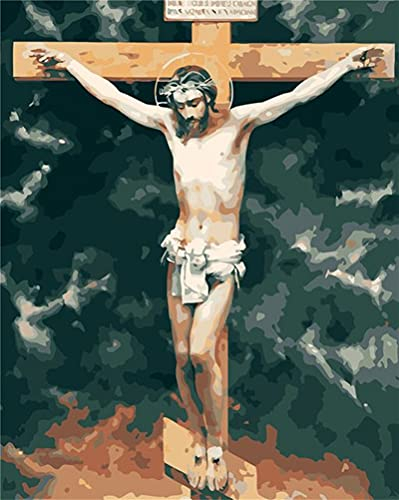 ABEUTY Cuadro de pared con cruces de Jesús para pintar por números, pintura al óleo sobre lienzo, 40 x 50 cm (cruzados, sin marco)