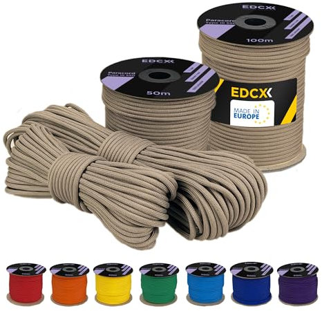 EDCX 4 mm Polyester Paracord 550 25+ Farben (15, 30 und 50 m) – Typ III, 100% Nylonseil, 7 Litzen Seil, 4mm Nylonseil in vielen Farben | Solid Colors (Beige, 30 m)