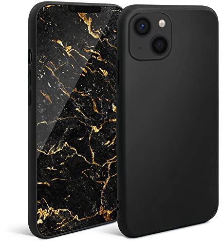 Moozy Minimalist Series Coque en Silicone pour iPhone 13, Noire - Finition Mate, Étui Fin et Mince de TPU Souple Cas de Couverture de Téléphone Case Cover