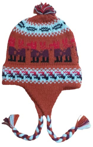 Alpacaandmore Chullo Alpaka Wolle Mütze Orange Handgestrickt