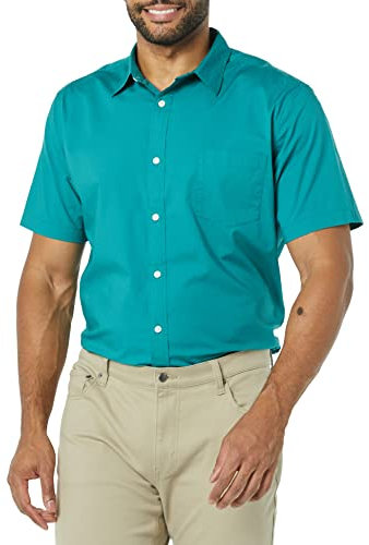 Amazon Essentials Men's Slim-Fit Short-Sleeve Poplin Shirt, Teal Blue, L