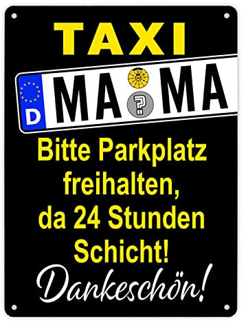 Taxi Mama Metallschild XL in 21x28 cm in Schwarz-Gelb zum Thema Mutter sein Familie Metall-Schild Kinder Blechschild Mutter Aluminium Schild Taxi