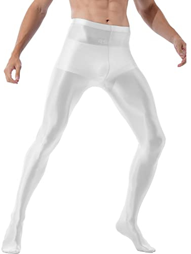 JEATHA Leggings Homme Pantalon de Sport Collants Danse Ballet Legging Entraînement Fitness Gymnastique M-XL Blanc L