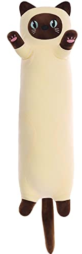 SNOWOLF Katze Weiche Kissen Plüsch Long Throw Schlafkissen Baumwolle Kätzchen Kissen Kuschelig Gefüllte Niedliche Plüschpuppe Spielzeug Stofftiere Plüschtier Geschenk (Beige, 70cm)