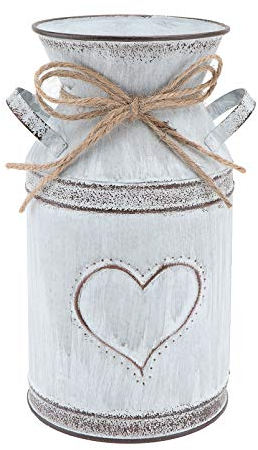 YARNOW Metal Shabby Chic Vintage Vase Farmhouse Country Rustic Pitcher Jug Vase Galvanized Grey Flower Pot Plant Pot with Love- Shaped Designed for Wedding Home Garden Office Decor- 7. 5 Inch H