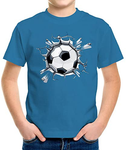 MoonWorks® Kinder T-Shirt Jungen Fussball-Motiv lustig Tor Ball-Sport Geschenk für Jungen Fussballfan Ozean-blau 129-140 (9-10 Jahre)