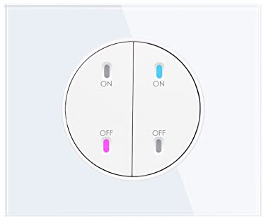 CNBINGO Doppel Wechselschalter unterputz mit Weiß Glas Platte, Runden Lichtschalter, Kipplichtschalter, Mechanischer Wandlichtschalter, Ohne Neutralleiter, 2 Fach, 240 V, 600W/Fach
