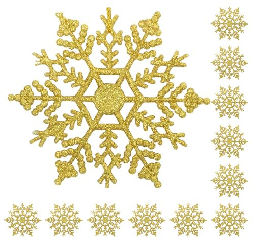 Festive Fix Hanging Glitter Snowflake Decorations Pack of 12-10cm Christmas Ornaments in Multi Colours - Easy to Hang Stunning Decor for Indoor and Outdoor Festivities