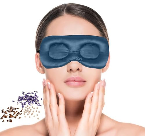 NEWGO Wärme Augenmaske Wärmekissen Lavendel Körnerkissen für Augen, 3D Wiederverwendbare Augenkissen, Mikrowellengeeignete Dampf-Augenmaske für Gerstenkorn, Trockene Augen, Blepharitis(Blau)