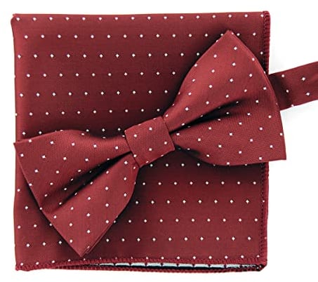 axy Herren Fliege mit Einstecktuch als Set zum Anzug, bereits vorgebunden, Schleife Konfirmation verstellbar (Rot gepunktet)