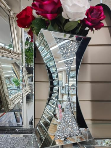 Biznest 40Cm Floating Crystal Mirrored Vase Sparkle Diamond Crushed Sparkly Silver Pot