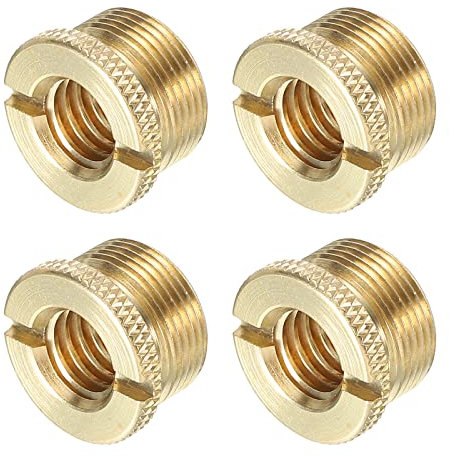 PATIKIL Mic Stand Adapter 3/8 Female to 5/8 Male Brass Mic Screw Adapter for Microphone Tripod Stand Gold 4 Pack