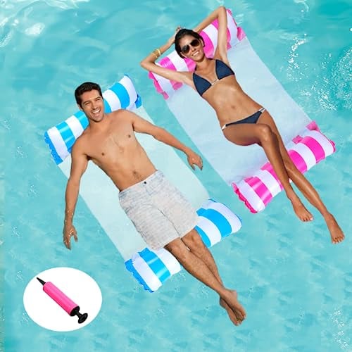 Trrrioosy Pool Floats Set de 2 Pièces Hamac Gonflable à l'eau Hamac à Eau 4 en 1 pour Adultes Chaise de Piscine Pliable Salon de l'eau avec Pompe à Air Party Toys