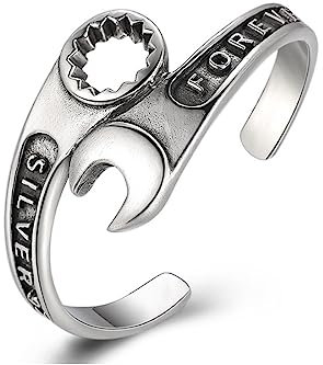 VOYADE S925 Sterling Silver Men's Spanner Screw Cap Bracelet, Open Personalised Bracelet,Silver,18cm~22cm
