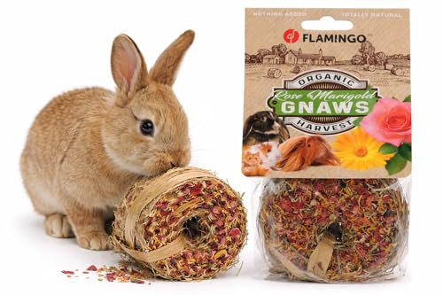 Foin Lapin - Snack Foin Donut - souci & pétales de Rose - 9x9x6 cm - 65 g - pour rongeurs - 100% Comestible - sans céréales ni sucres ajoutés - fabriqué en Europe