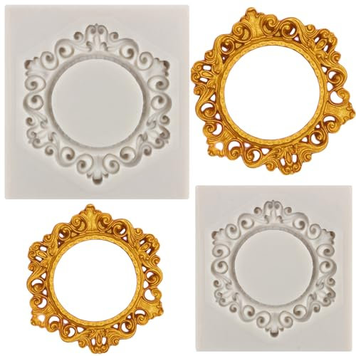 MYPRACS Photo Frame Fondant Moulds Picture Frames Silicone Mould Vintage Frame Moulds for Cake Decorating Cupcake Topper Candy Chocolate Gum Paste Polymer Clay Set of 2