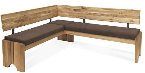 moebel-eins Bergamo Eckbank mit Truhe aus Eiche, Material Massivholz/Bezug Mikrofaser, 167 x 224 cm, braun