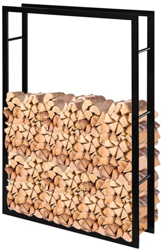 Laneetal Soporte para Leña, 100x25x150 cm, Estante para Leña de Chimenea, Leñero Interior y Exterior de Metal, Estanteria de Almacenamiento de Madera, Negro