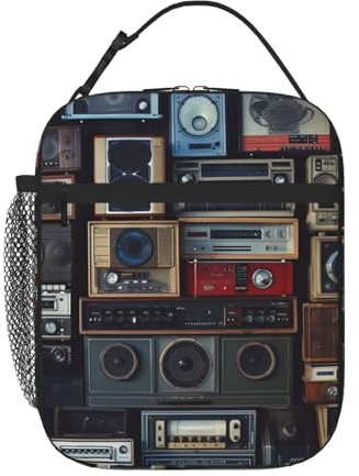 QQLADY Vintage Wall of Radio Boombox Isolierte Lunchtasche für Damen Herren Wiederverwendbare Lunchbox Auslaufsichere Mittagessen Kühltasche für Büroarbeit