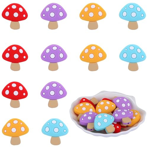 WEWAYSMILE 12pcs Fabrication Perles Rondes en Silicone, Silicone Perles Rondes, Pfabrication de Perles Rondes en Silicone, pour Bijoux Artisanat Collier Bracelet (Champignon)