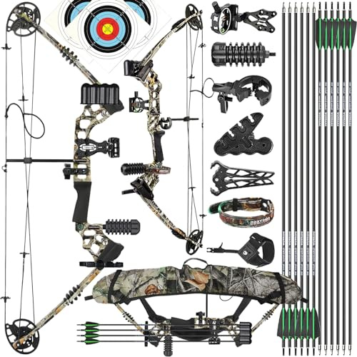 ZSHJGJR Bogenschießen Compoundbogen Set Kit, 20-70lbs Einstellbarer 320fps Compound Bogen Erwachsener Einsteiger Profi Bogen Jagd jagdbogen sportbogen Rechtshand Linkshand (Rechtshand, Camo - Set 1)
