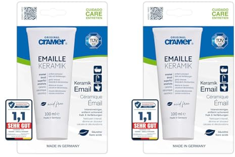 CRAMER Emaille Keramik Badreiniger 100 ml (Email-Star) - säurefreies Putzmittel für Badewannen, Dusche & Waschbecken aus Email, Keramik & Porzellan, schonender Kalkreiniger (Packung mit 2)