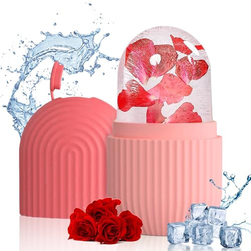 Ice Roller, Eis Gesichtsroller Silikon, Wiederverwendbar Eisroller Gesicht Auge Massagegerät für Pore Verkleinern, Falten Aufhellen, Erhellen Haut (Streifen Rosa)