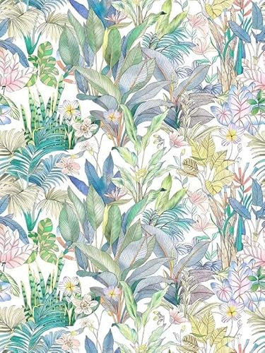 SOEWIOU Floral Peel and Stick Wallpaper,300 * 44.5cm Green Leaves Waterproof Wallpaper Vinyl Flower Self Adhesive Contact Paper for Home Bedroom Cabinets and Kitchen Deco
