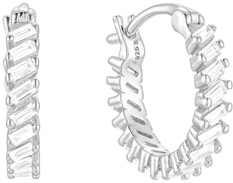 Brandlinger ® Ohrringe Silber 925. Creolen mit Stein weiß. Schmuck Damen vergoldet mit 18 Karat Gold für Frauen und Mädchen. Äußerer Durchmesser 14mm.