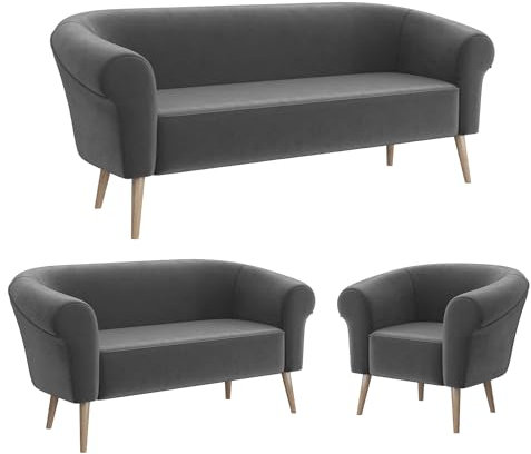 MEBLINI Mini Sofa Set 3-2-1 für Wohnzimmer - Mini Lounge für sechs Personen - Küchensofa - Sofa Klein - Sitzgarnitur - Polstergarnitur - Sofagarnituren - Emilia - 3+2+1 - Dunkelgrau Samt