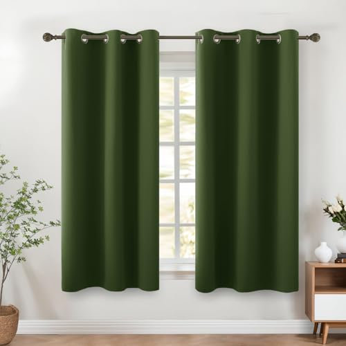 KOUFALL, Landhausvorhänge für Retro-Vintage-Küchendekoration, Verdunkelung, Kurze Pflanzengrün, Badezimmer-Vorhänge für Fenster, 114 cm lang, Dunkles Olivgrün