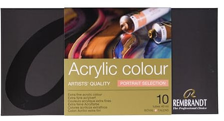 Rembrandt Set de Peinture Acrylique Professionnelle | Sélection de Portrait avec 10 Couleurs (tubes de 40 ml) | Couleurs Acryliques de Qualité Artistique