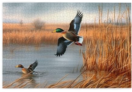 Jagd fliegende wilde Ente, bedrucktes Bild, personalisiertes Holzpuzzle, 1000 Teile, interessante Puzzles für Erwachsene und Familien, Kinder, Landschaftstierpuzzle