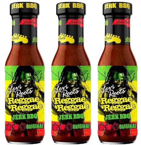 Reggae Jerk BBQ Marinade Sauce Original 290g Pack of 3 Compatible with Levi Roots Cut Crisps Spicy Scotch Bonnet Medium Hot Chilli Jamaican Seasoning with Welari Thank You Card | (3pack) (870g)