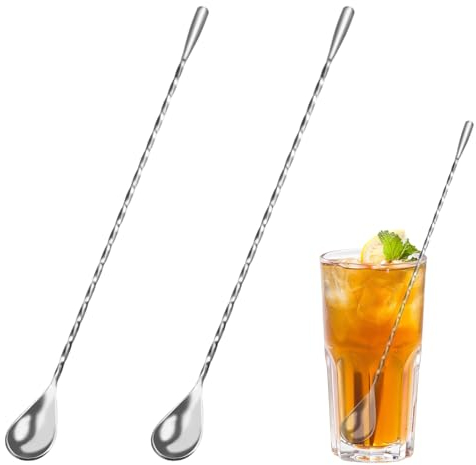 Cocktail Spoons,2 PCS Bar Spoon Cocktail,Cocktail Mixing Spoons,12Inch Stainless Steel Bar Spoons with Spiral Long Handle Long,Cocktail Spoon Long for Cocktail Shakers,Tall Cups & Pitchers (Silver)