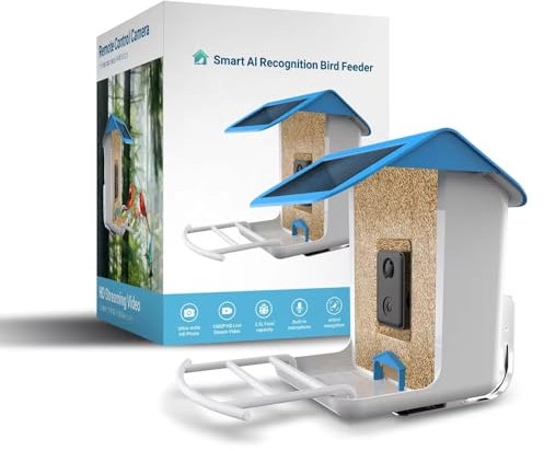 Smart Bird House with Camera and Solar Panel, Bird Feeder with Live Video Recording and AI Bird Recognition, Wi-Fi Connection & App Control