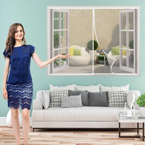 Moustiquaire Blanche 45 x 95 cm Mailles Ultra Fines, Maintient L'Air Frais à L'Intérieur Rideau de Porte Antimoustique pour Fenêtres Balcon Séjour, Blanc