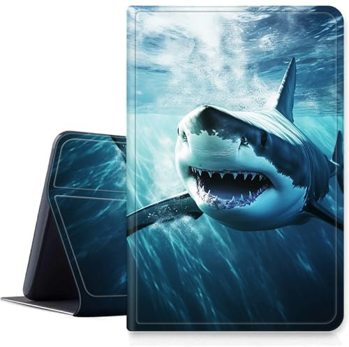 DIGTIALLL Case for Amazon Kindle Fire HD 10 Tablet 13th Generation 2023 Release 10.1 PU Leather Smart Protective Cover with Auto Sleep/Wake,Shark in The Water