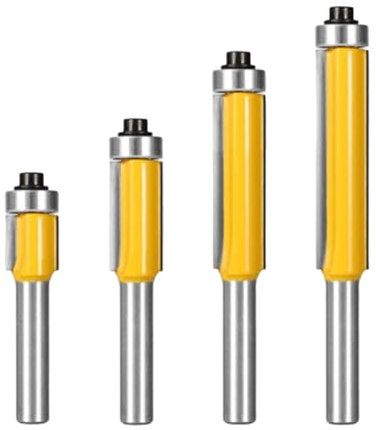 GUTERTOP 4 Stück Fräser für Oberfräse 8mm Schaft, Bündigfräser Kugellager Oben mit Anlaufring Oben, Nutfräser Schaft für Den Holzzuschnitt